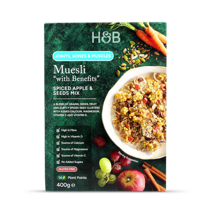 Holland & Barrett Muesli de Manzana Especiada y Mezcla de Semillas Con Beneficios Bueno para Articulaciones, Huesos y Músculos - 400g