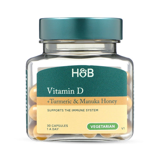 Holland & Barrett Vitamina D + Cúrcuma y Miel de Manuka - 30 Cápsulas