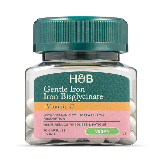 Holland & Barrett Hierro Suave 20mg, Bisglicinato de Hierro + Vitamina C - 30 Cápsulas