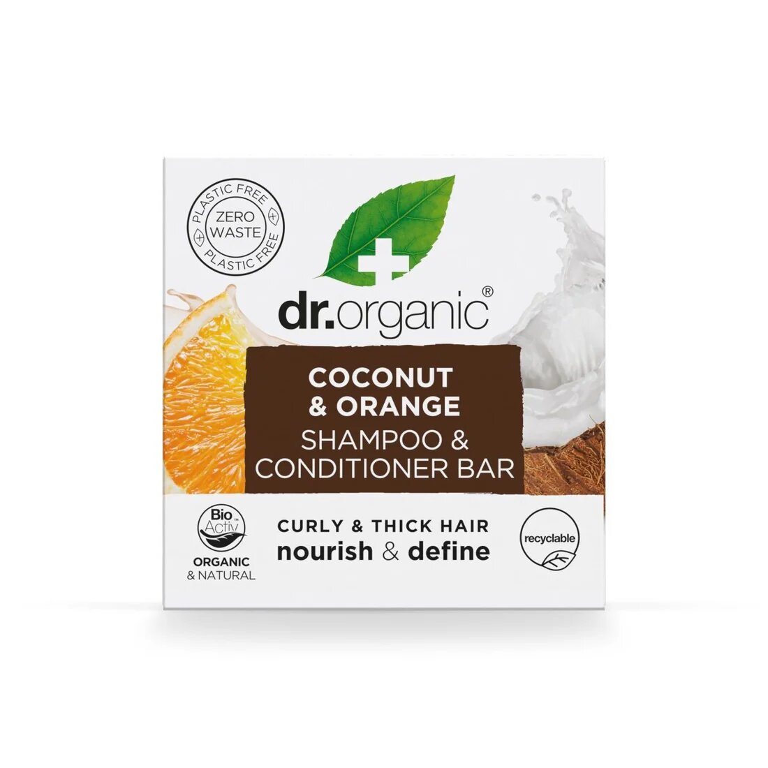 Dr. Organic Champú & Acondicionador Sólido de Coco y Naranja para Cabello Grueso o Rizado - 75g