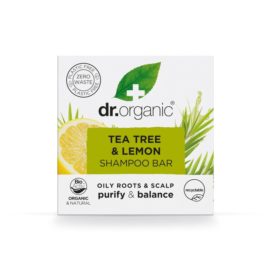 Dr Organic Champú Sólido Árbol de Té y Limón para Cabello Graso - 75gr