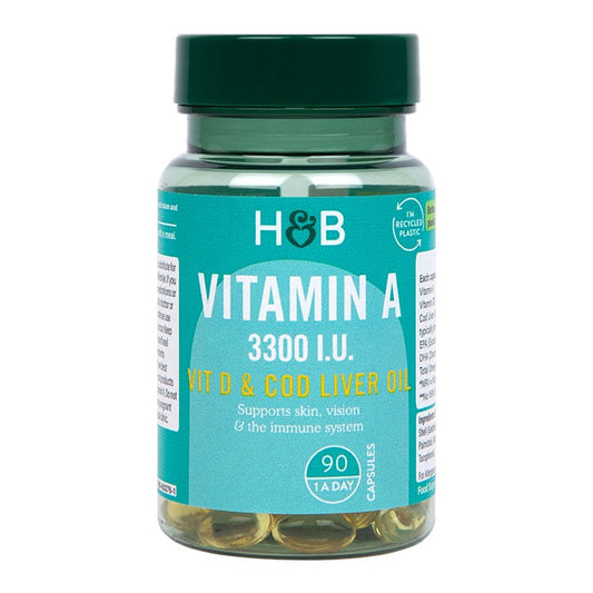 Vitamina A 3330IU + Vitamina D & Aceite de Hígado de Bacalao - 90 Cápsulas